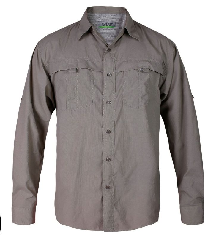 camisa manga larga estilo columbia para hombre en color gris