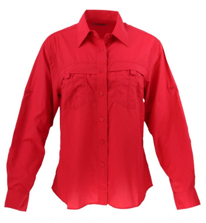 Camisa estilo columbia para dama en color rojo