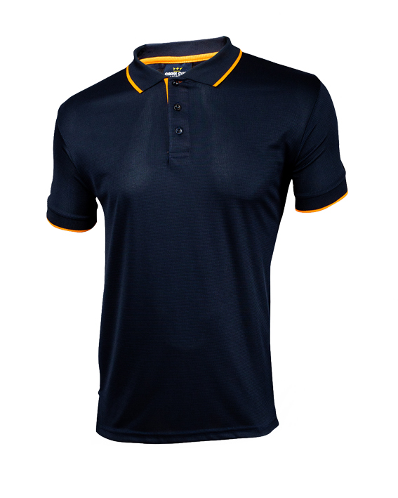 Tshirt polo para caballero en color azul navy y ribete naranja