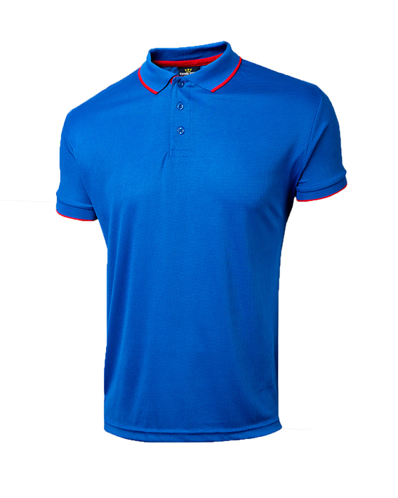 Tshirt polo para caballero en color azul y ribetes en rojo
