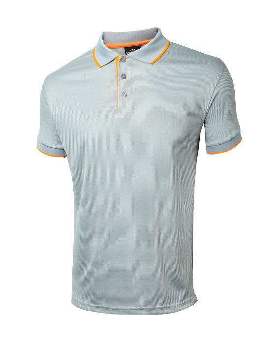Tshirt polo para caballero en color gris y ribetes naranja
