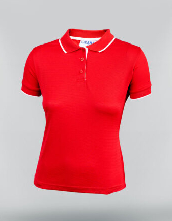 Tshirt polo para dama en color rojo y ribete blanco